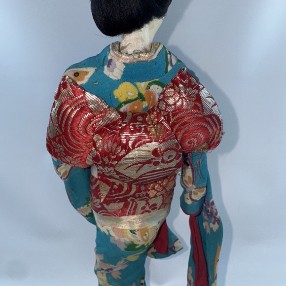 Japanese GEISHA Real Life Doll Red Fan Butterfly Kimono Antique Vintage Clothes - Picture 10 of 13